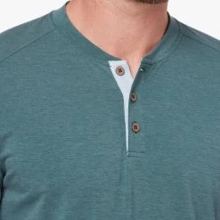 The SeaBreeze Henley | Seapine Green -Clothing Store OF Henley SeapineGreen Front 005 CLOSE UP NECK 0a1069cd f13e 4cfd a3d3 6e2e5b639785